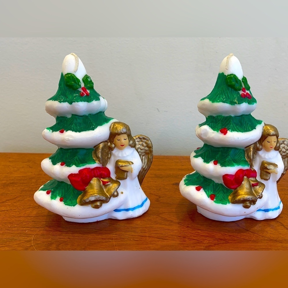 Set of vintage Christmas candles | Christmas tree and Angels with bells candles